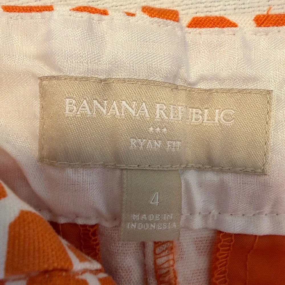 Banana Republic Ryan Fit Orange White Geometric Shorts Size 4 Cotton Stretch